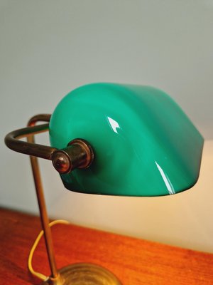 Bankers Lamp in Brass and Green Opaline, 1930s-FAX-2035566