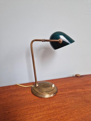 Bankers Lamp in Brass and Green Opaline, 1930s-FAX-2035566