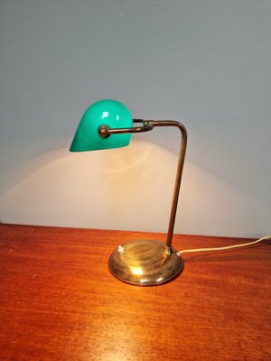 Bankers Lamp in Brass and Green Opaline, 1930s-FAX-2035566