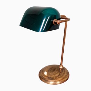 Bankers Lamp in Brass and Green Opaline, 1930s-FAX-2035566