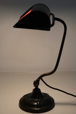 Bankers Lamp in Brass with Colored Glass Insert, 1920s-ZWH-1787533