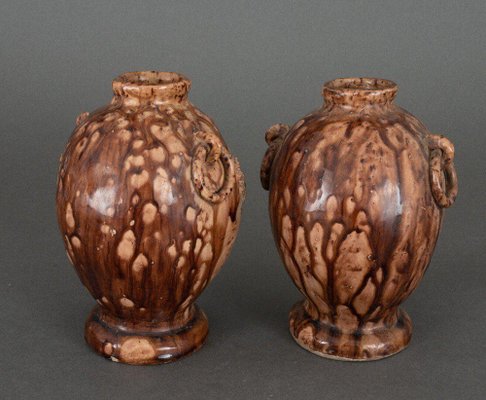 Banko Ware Vases from China in Ceramic with Temple and Pagoda Decor, Set of 2-QKG-1745358