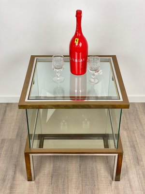 Bar Cabinet Table in Chrome, Brass and Glass, Italy, 1970s-LYQ-1171677