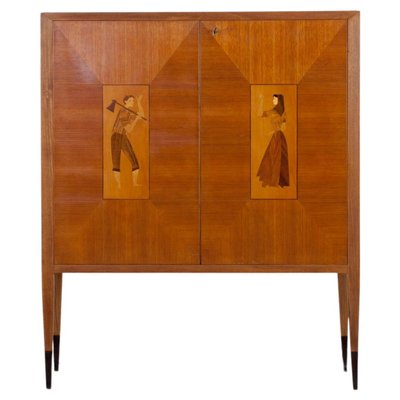 Bar Cabinet with Wood Inlays, Italy, 1950s-AA-1293652