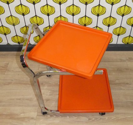 Bar Car Side Table in Orange Plastic & Chrome, 1970s-AFE-1727646