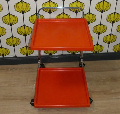 Bar Car Side Table in Orange Plastic & Chrome, 1970s-AFE-1727646