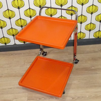 Bar Car Side Table in Orange Plastic & Chrome, 1970s-AFE-1727646