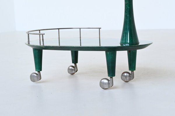 Bar Cart Trolley in Green Goatskin by Aldo Tura, Italy, 1950s-BXV-2023416