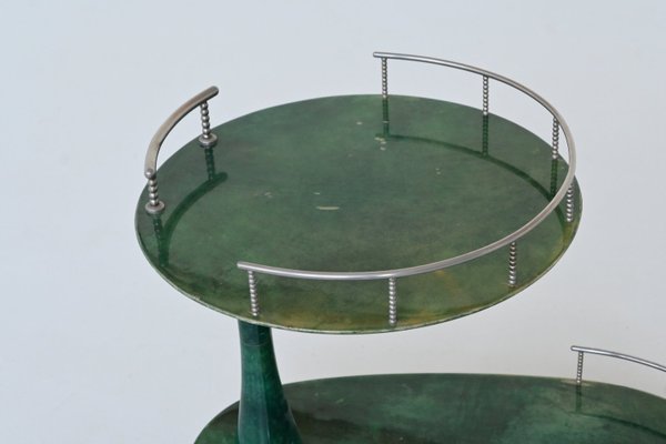 Bar Cart Trolley in Green Goatskin by Aldo Tura, Italy, 1950s-BXV-2023416