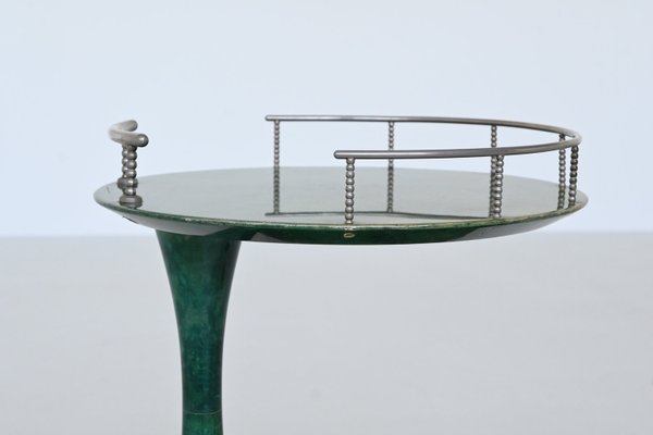 Bar Cart Trolley in Green Goatskin by Aldo Tura, Italy, 1950s-BXV-2023416