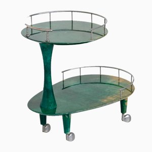 Bar Cart Trolley in Green Goatskin by Aldo Tura, Italy, 1950s-BXV-2023416