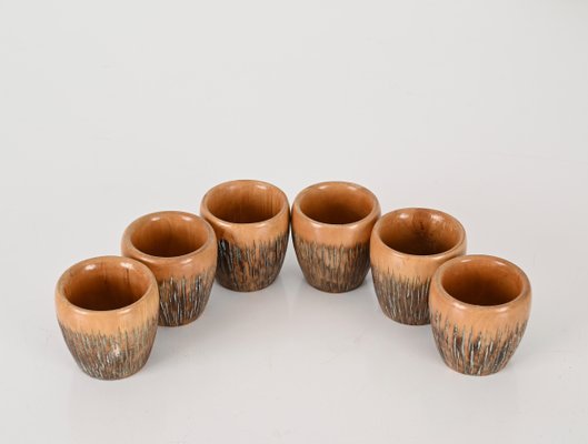 Bar Set in Carved Wood and Brass by Aldo Tura for Macabo, Italy, 1950s, Set of 8-JDR-1803445