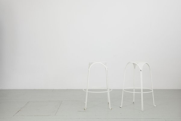 Bar Stools in White Painted Iron by Giuseppe De Vivo, Italy, 1950s, Set of 2-AA-1048522