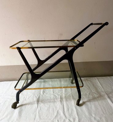 Bar Trolley in Wood, Brass and Glass with Removable Trays attributed to Cesare Lacca, Italy, 1950s-TKR-1703211