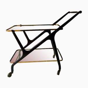 Bar Trolley in Wood, Brass and Glass with Removable Trays attributed to Cesare Lacca, Italy, 1950s-TKR-1703211