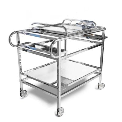 Bar Trolley with Champagne Cooler Holder attributed to Jacques Adnet-GGO-1748666