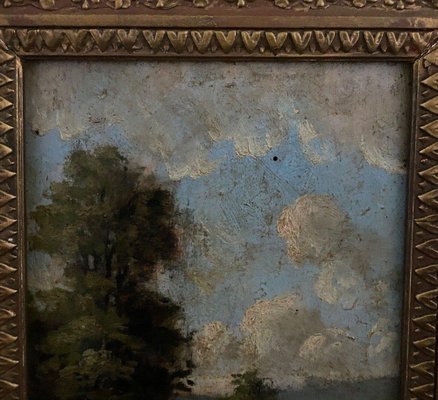 Barbizon Artist, Cows on Riverbanks, Oil on Canvas, 19th Century, Framed-QKG-1807543