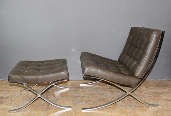 Barcelona Armchair and Ottoman attributed to Mies Van Der Rohe, 1970s, Set of 2-BCR-1384310