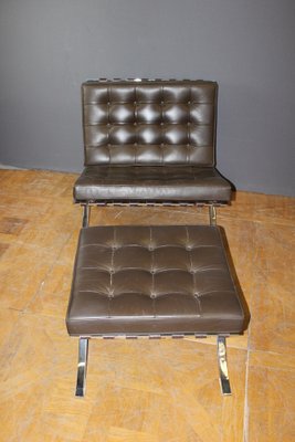 Barcelona Armchair and Ottoman attributed to Mies Van Der Rohe, 1970s, Set of 2-BCR-1384310