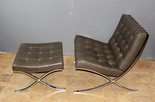 Barcelona Armchair and Ottoman attributed to Mies Van Der Rohe, 1970s, Set of 2-BCR-1384310