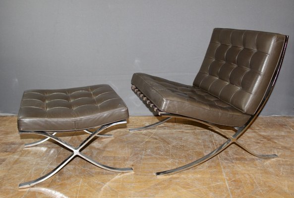 Barcelona Armchair and Ottoman attributed to Mies Van Der Rohe, 1970s, Set of 2-BCR-1384310