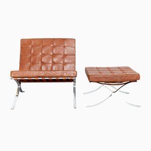 Barcelona Lounge Chair & Ottoman Model MR90 by Ludwig Mies Van Der Rohe for Knoll International, Set of 2-XE-1285366