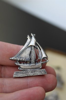 Barchette Sailboat Placeholders in Silver Plated Brass, 1950s, Set of 6-EH-1728771