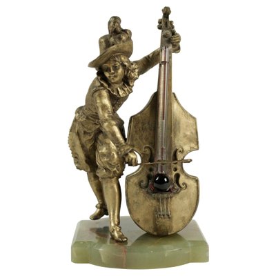 Barometer Regulates & Base in Semi-Precious Stone Representing a Cello Player-WFS-744739