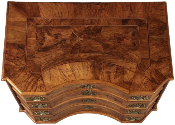 Baroque Concave Front Chest of Drawers in Walnut Veneer, 1730s-DXD-1790773