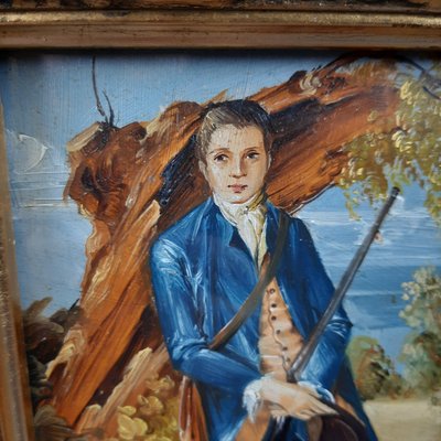 Baroque Hunter with Dog, 20th Century, Oil Painting on Panel, Framed-PWG-2024664