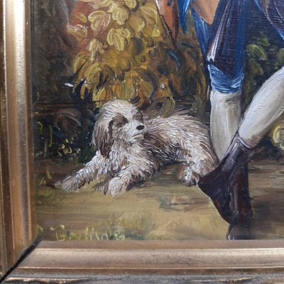 Baroque Hunter with Dog, 20th Century, Oil Painting on Panel, Framed-PWG-2024664