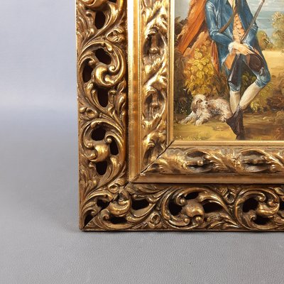 Baroque Hunter with Dog, 20th Century, Oil Painting on Panel, Framed-PWG-2024664