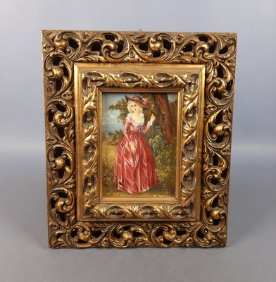 Baroque Lady with Hat, 1950s, Oil on Panel, Framed-PWG-2024462