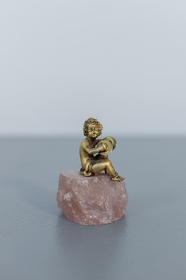 Baroque Statue of Silver Cherub on Rose Quartz-RCE-1230467