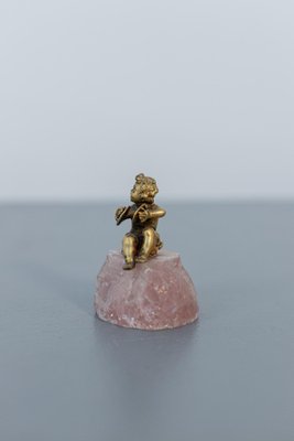 Baroque Statue of Silver Cherub on Rose Quartz-RCE-1230467