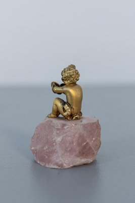 Baroque Statue of Silver Cherub on Rose Quartz-RCE-1230467