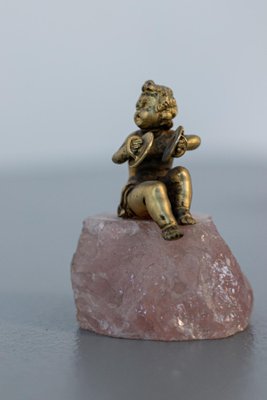 Baroque Statue of Silver Cherub on Rose Quartz-RCE-1230467