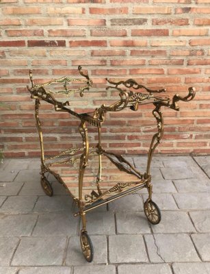 Baroque Style Brass Two-Tier Bar Cart, 1950s-NOU-713010