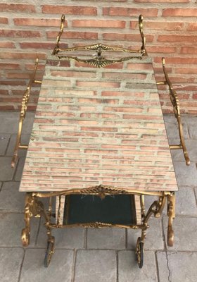 Baroque Style Brass Two-Tier Bar Cart, 1950s-NOU-713010