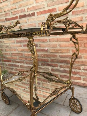 Baroque Style Brass Two-Tier Bar Cart, 1950s-NOU-713010