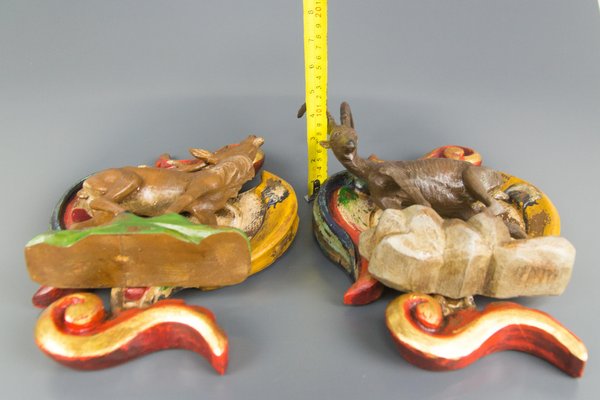 Baroque Style Carved Wood Wall Decorations with Deer and Ibex Figures, Set of 2-KEG-1086489