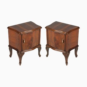 Baroque Style Italian Carved Walnut and Walnut Veneer Nightstands, 1920s, Set of 2-NJV-576424