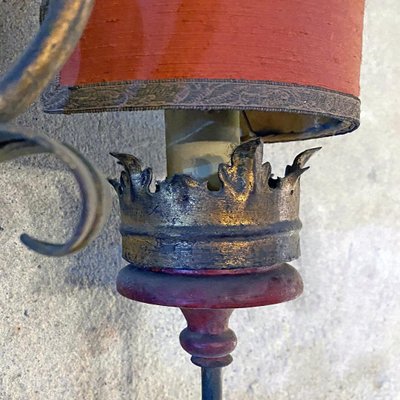 Baroque Style Italian Wall Lamp with Five Arms with Red Lampshades, 1950s-GDD-1097220