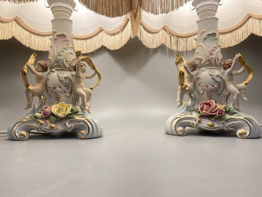 Baroque Style Table Lamps in Porcelain by Rudolf Kämmer, Thuringia, Germany 1950s, Set of 2-CZ-1794506