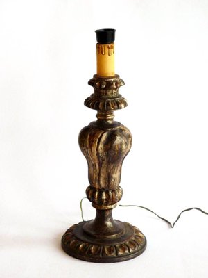 Baroque Style Wood Table Lamp with Silver Leaf, 1950s-GKB-835983