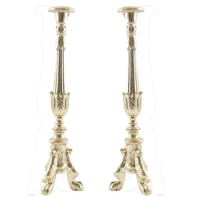 Baroque Walnut and Gold Leaf Candleholders, Set of 2-NJV-853230