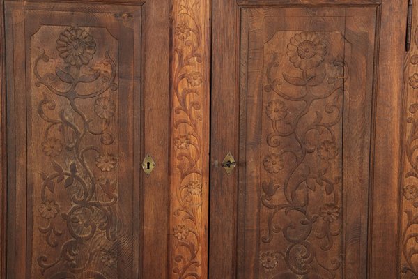 Baroque Wardrobe with Tendril Carving in Oak, 1750s-DXD-1790279