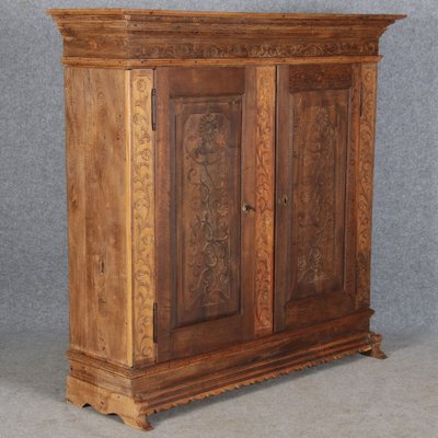 Baroque Wardrobe with Tendril Carving in Oak, 1750s-DXD-1790279