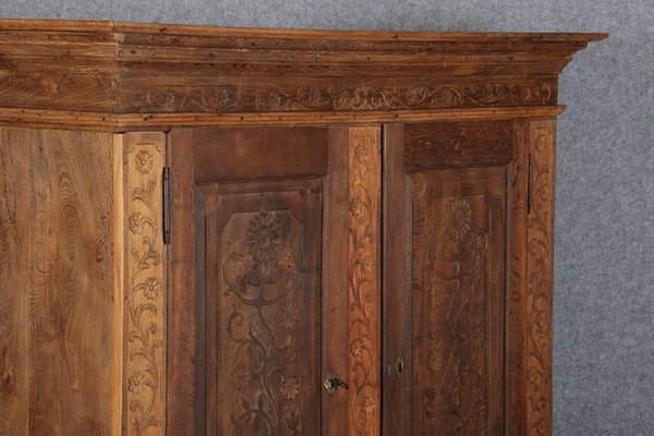 Baroque Wardrobe with Tendril Carving in Oak, 1750s-DXD-1790279