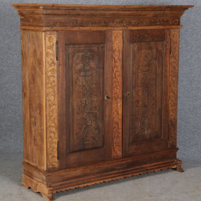 Baroque Wardrobe with Tendril Carving in Oak, 1750s-DXD-1790279